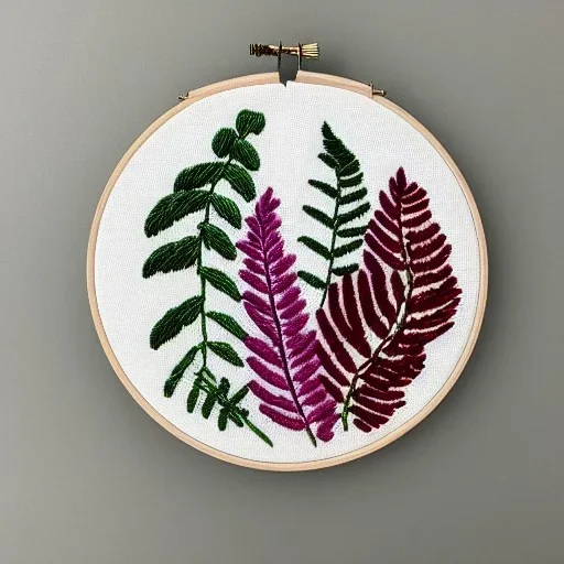 ferns in embroidery hoop