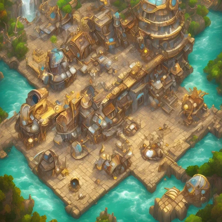 gold mine architecture concept in dofus，vertical view