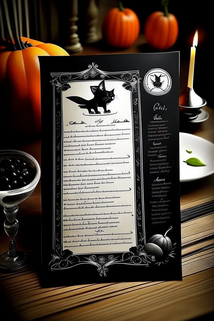 vintage cafe menu, Halloween, black cat