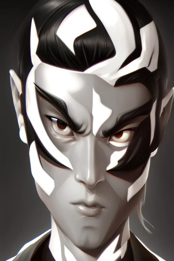 Design gaming yuong man with silver dark hair and bright white eyes avatar logo