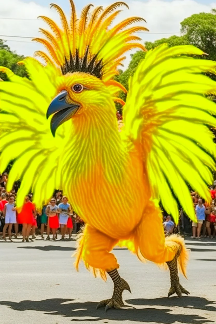 Yellow cockatrice running through a carnival