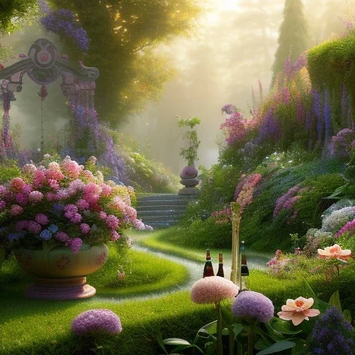 pixar style, volumetric summer garden environment and background, realistic painting of parfum bottle, looking excited, volumetric lighting, dramatic lighting, detailed digital painting, extreme dense and fine fur, anime, ornate, colour-washed colors, elegant, small minutiae, tiny features, particulars, centered, smooth, sharp focus, renderman gofur render, 8k, uhd, detailed eyes, realistic shaded volumetric lighting, sunlight caustics, backlight, centered camera view