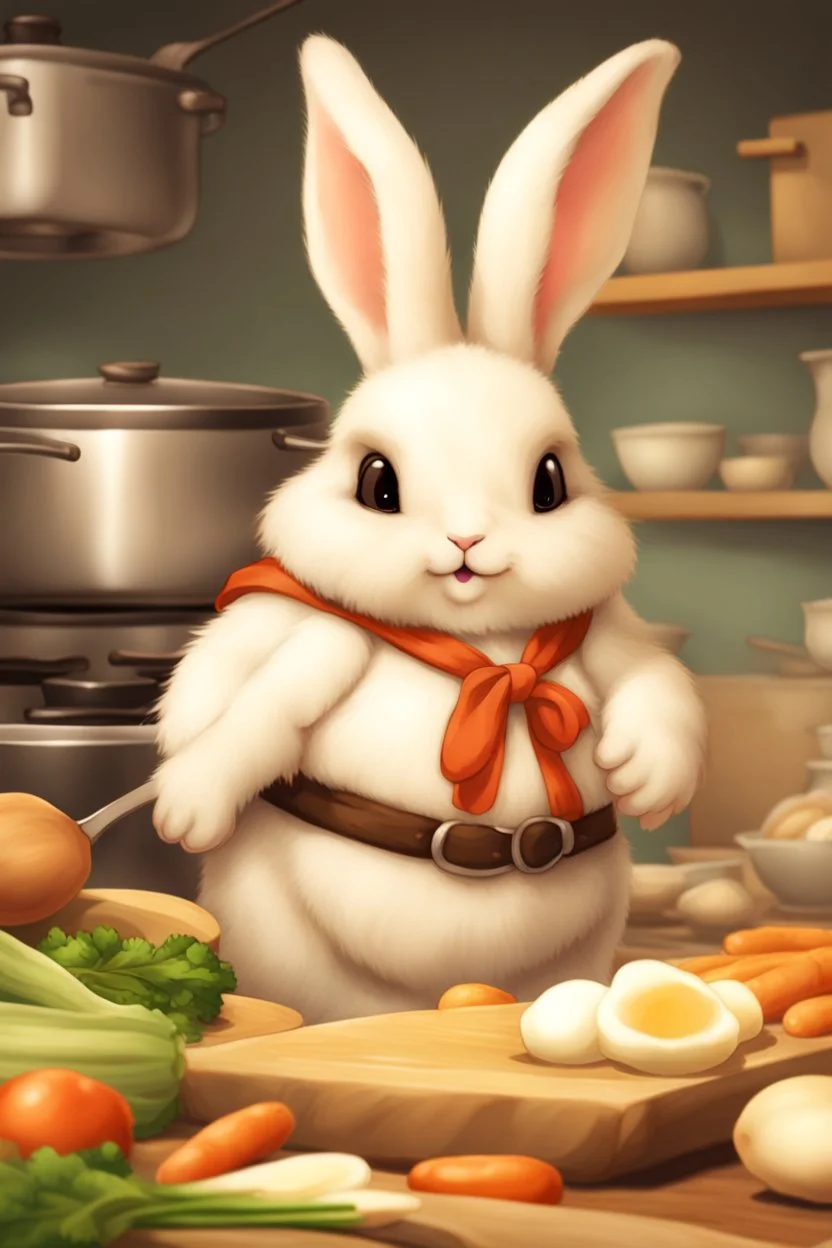 Cute chubby bunny floppy ears adventurer dnd cooking art realism