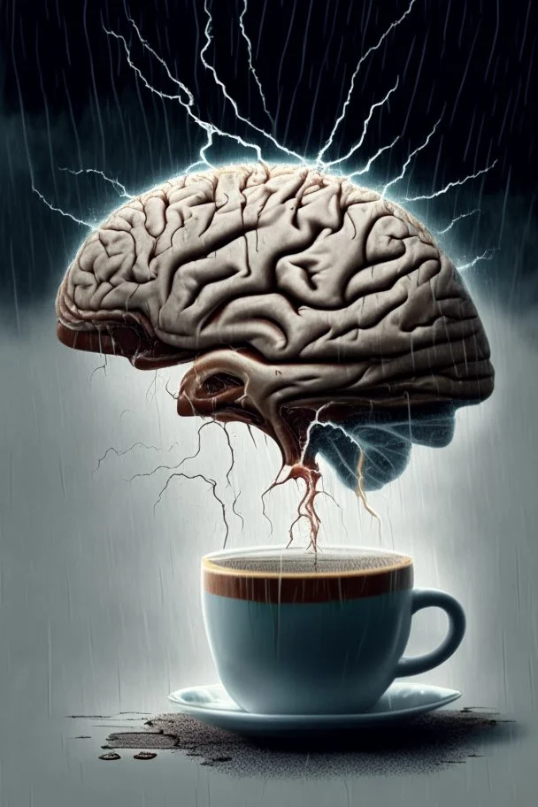 Brain sliced along the midline by a mad scientist drinking a coffee in a thunderstorm