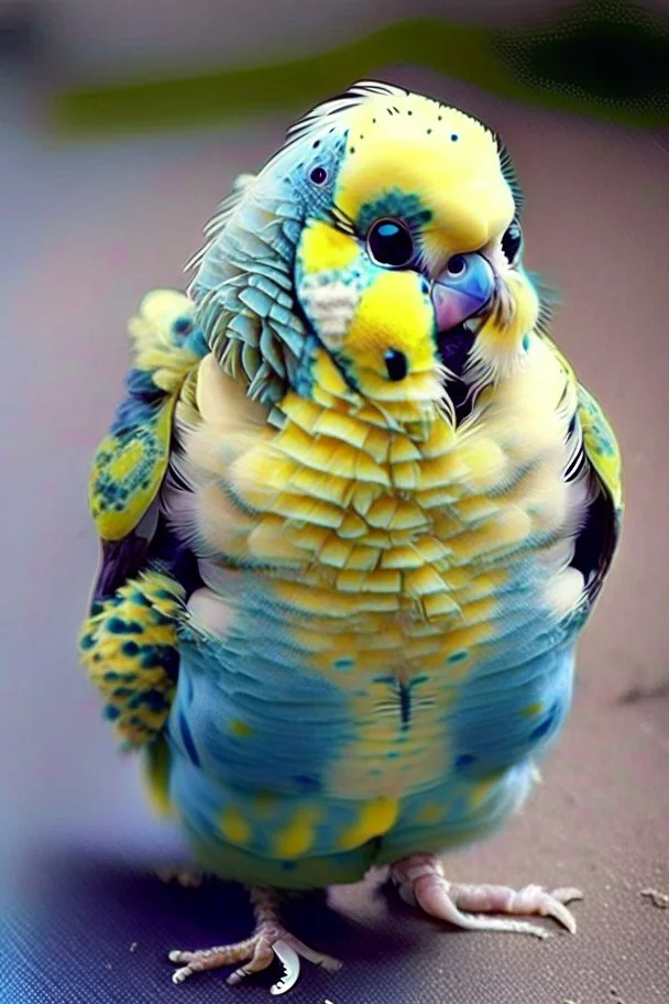 A very disfigured but weirdly cute budgie