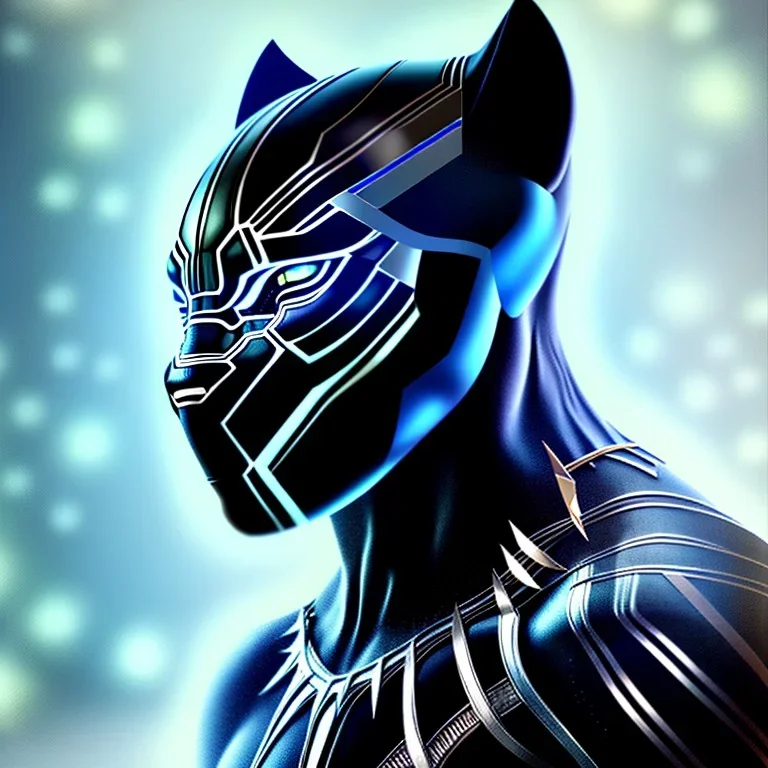 black panther with blue burning eyes, realistic, symmetric, 8k, extremly detailed, wet, rain, portrait