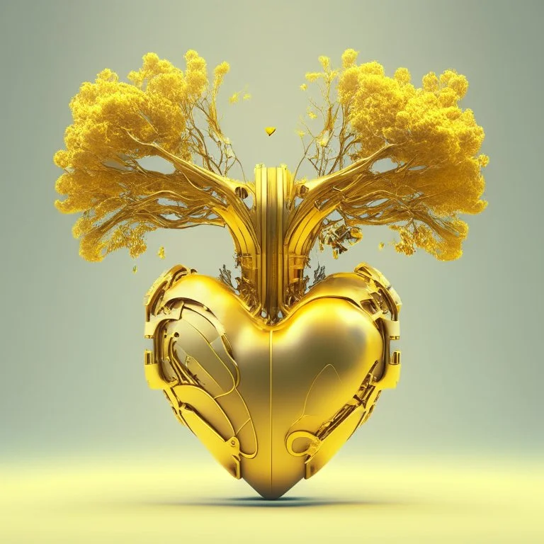 golden robot heart with tree wings