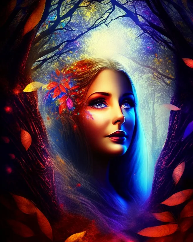 Digital art woman front view background trees