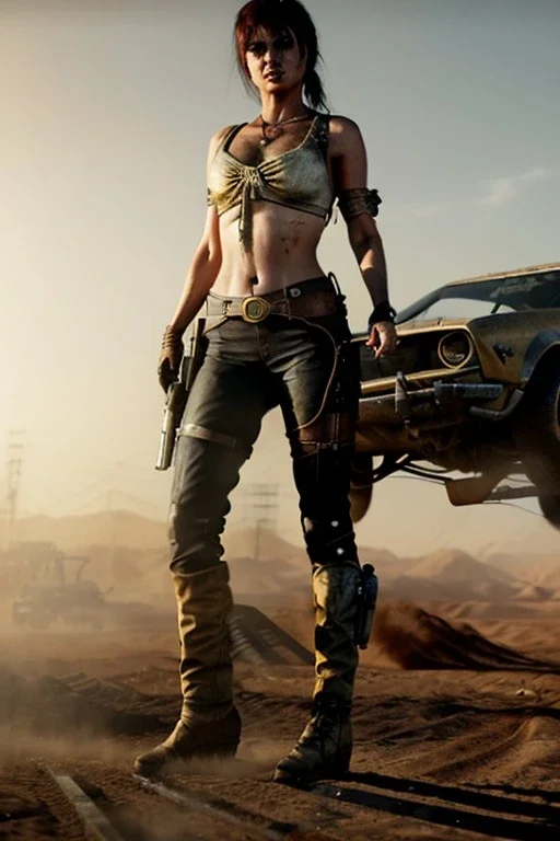 Ultra realistic mad max scene, party. Danger sweet woman, waist up view. Steampunk style, epic, yellow smoke fog, hottest, highly detailed, concept art, unreal engine 5, god rays, ray tracing, RTX, lumen lighting, ultra detail, volumetric lighting, 3d, finely drawn, high definition, high resolution.