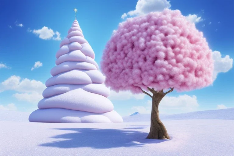 pink castel and pink tree and snow