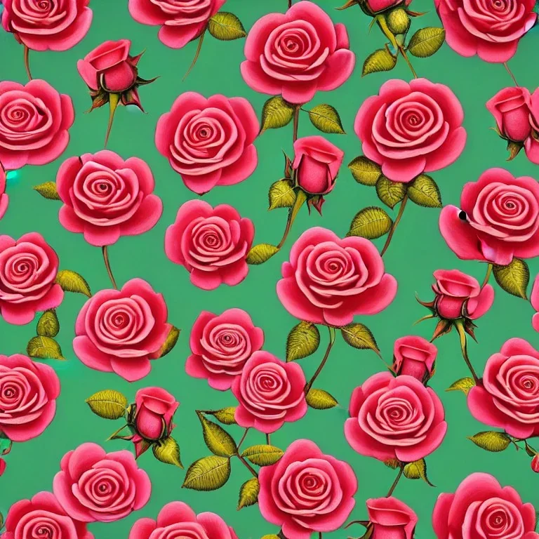 a highly detailed painting of Ecuador Roses, seamless pattern, pop surrealism, high resolution, oil on canvas