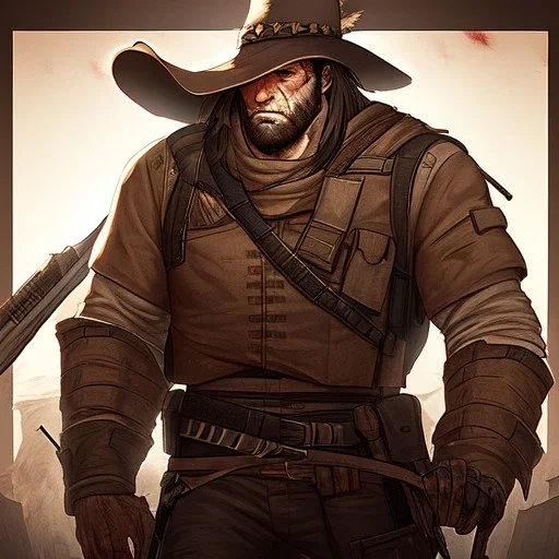 Portrait, bearded, Gunslinger, Cowboy, cowboy hat, serious face, Blood Splatter