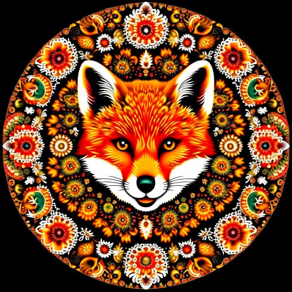 Fox mandala made up of many miniature fox faces, ultra quality, hyper detailed