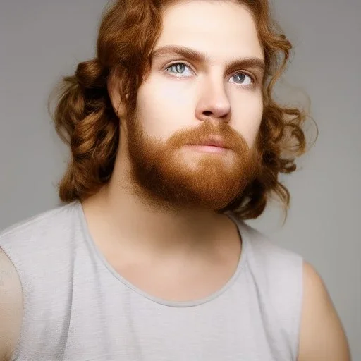 teen, male, with long red curly hair, head shot, model, real photo, soft lighting