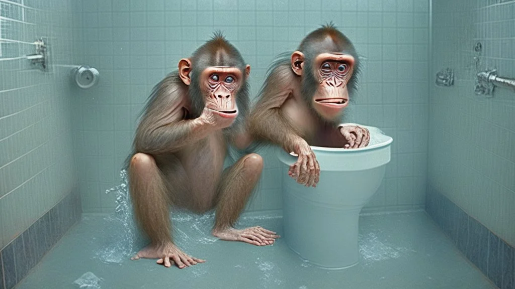 hybrid of human and chimp flushes toilet over and over