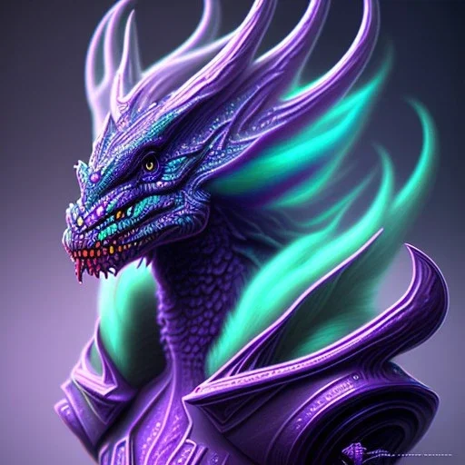 purple mythical creature in galaxy, teal and purple smoke, detailed, realistic, 4k