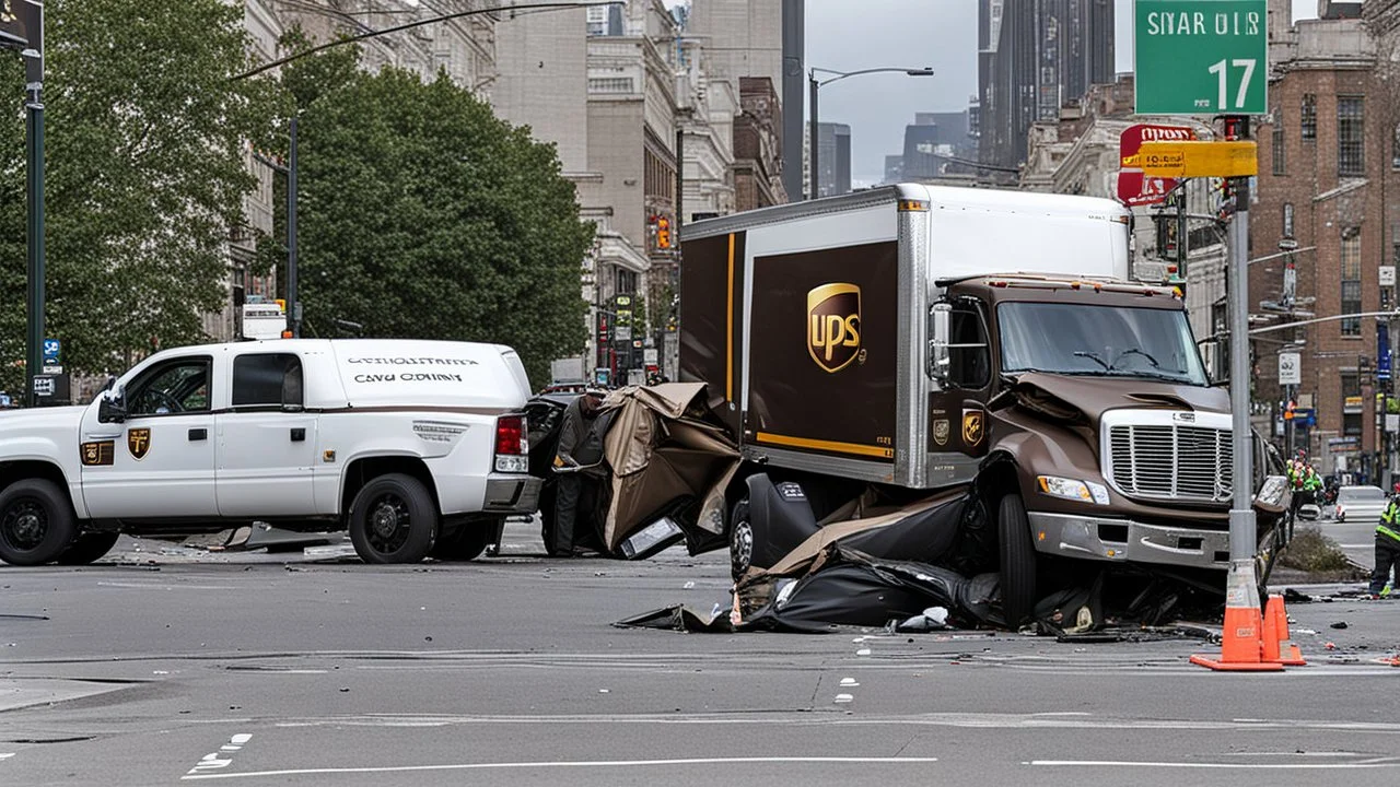 UPS truck crashes on busy city street