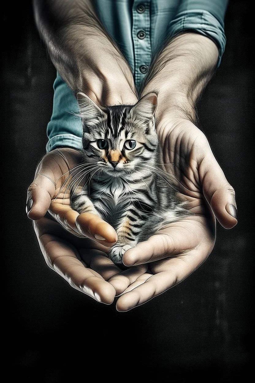 FISH IN HANDS CAT . high-resolution printing large format prints.transparent