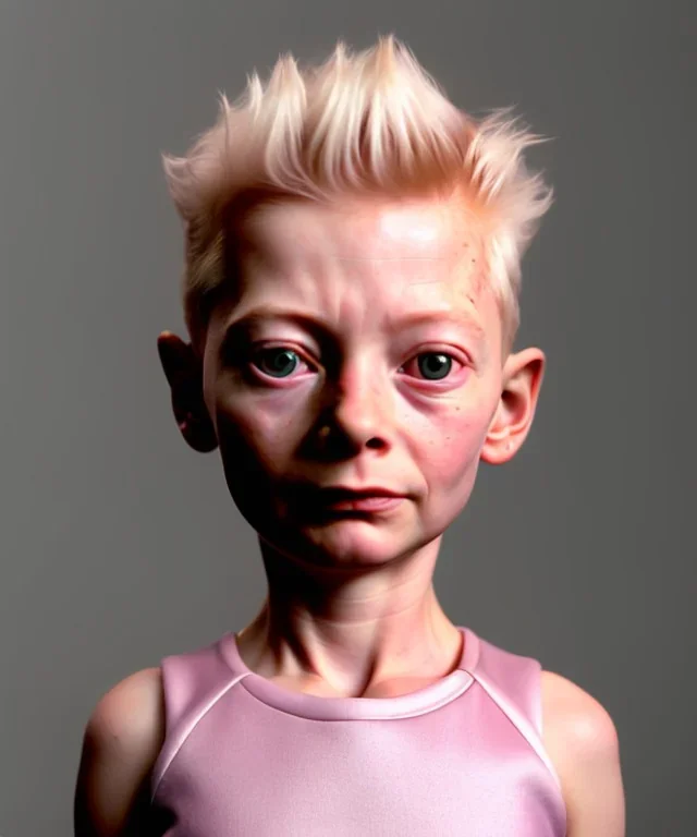 Tilda swinton toddler, full body, shoe, dress, soft skin, dramatic lighting, hyper realistic