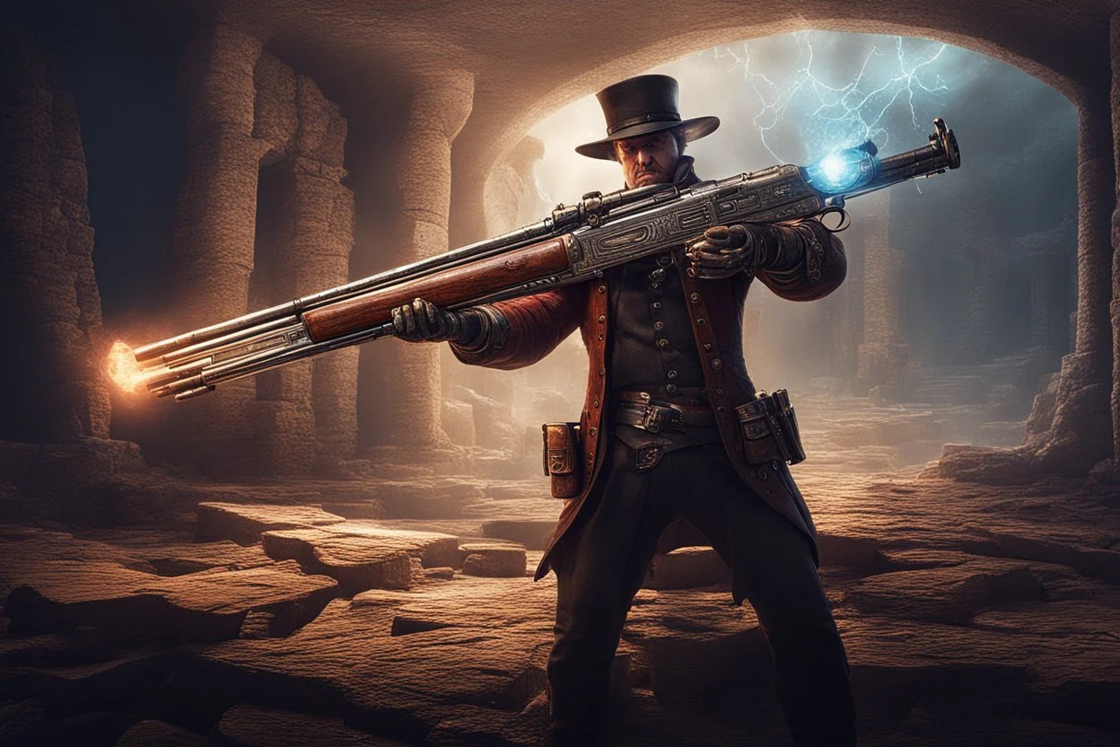 a double barrel shotgun in a fantasy setting that shoots electricity