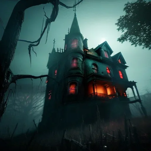 scary haunted house in a forest.