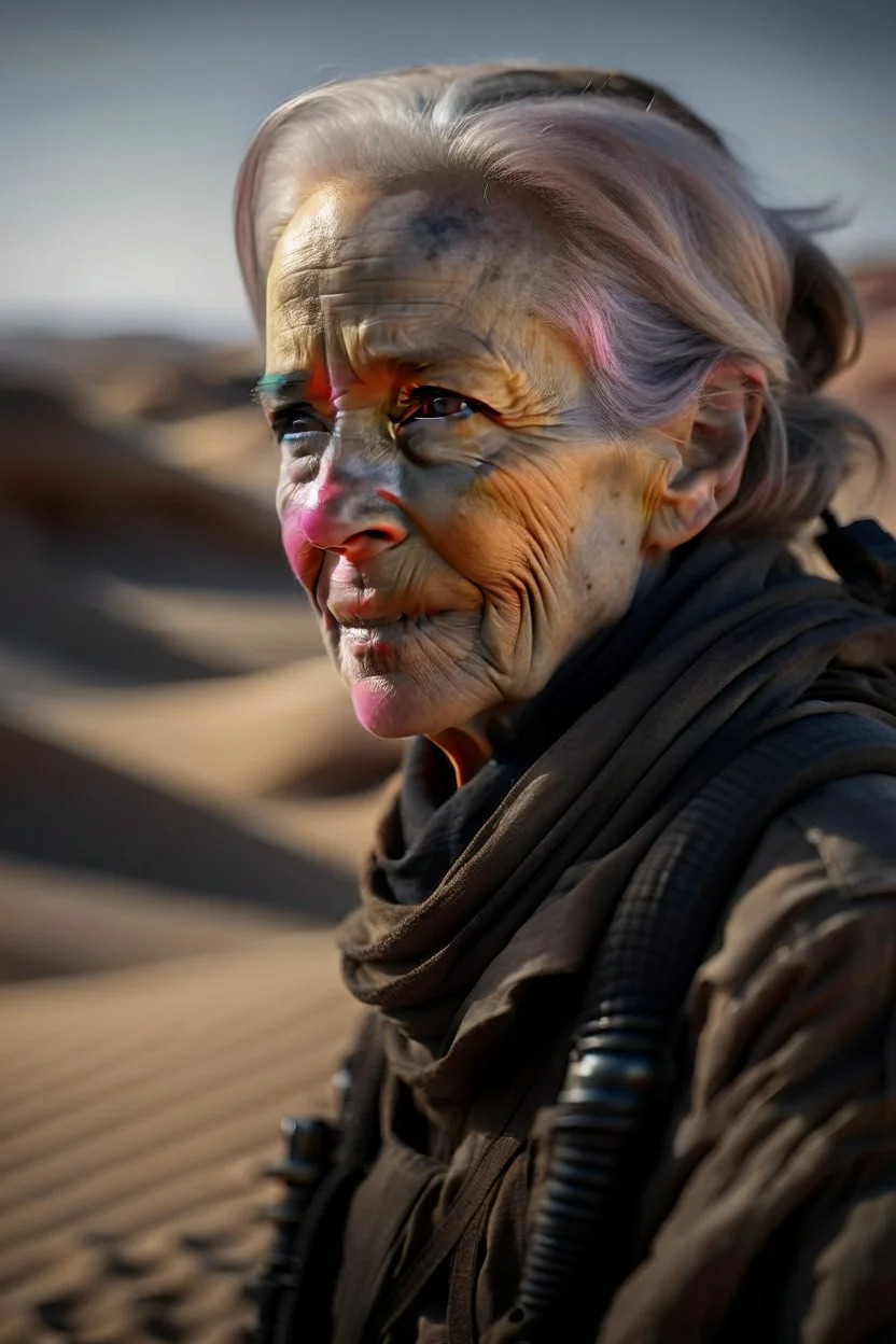 Jo Biden in a desert scene from dune, shot on Hasselblad h6d-400c, zeiss prime lens, bokeh like f/0.8, tilt-shift lens 8k, high detail, smooth render, down-light, unreal engine, prize winning