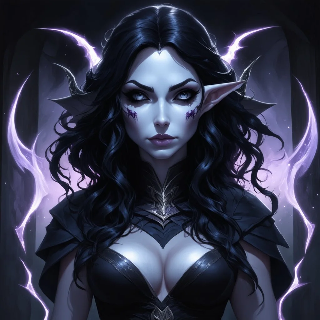drow elf woman, sorceress, enchantress, dark hair, digital art, dark fantasy