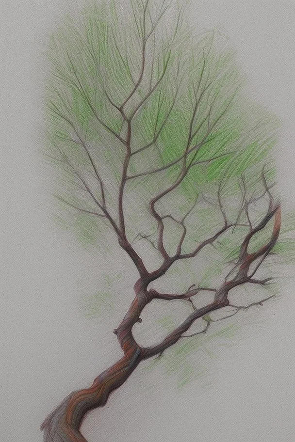 Realistic drawing with colored pencils of a tree on a white background