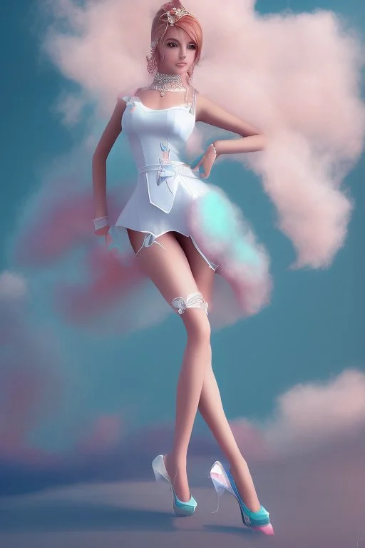 full body shot of Cotton candy girl, digital painting, high quality,standing pose, by IrinaKapi