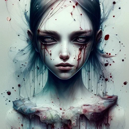 girl crying blood, style watercolor illustration by <agnes cecile> <John Kenn Mortensen>,