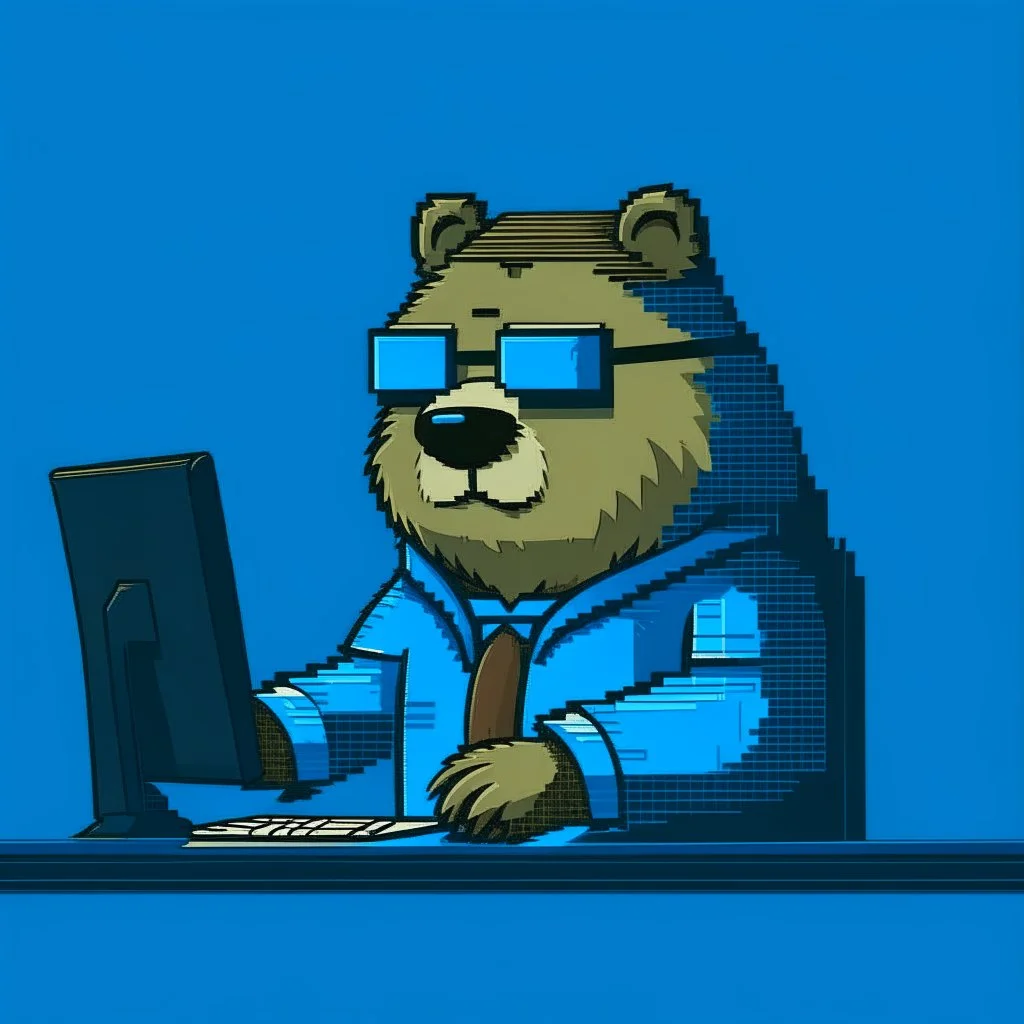 Blue Computer Hacker Golang-Gopher. NFT Pixel Art