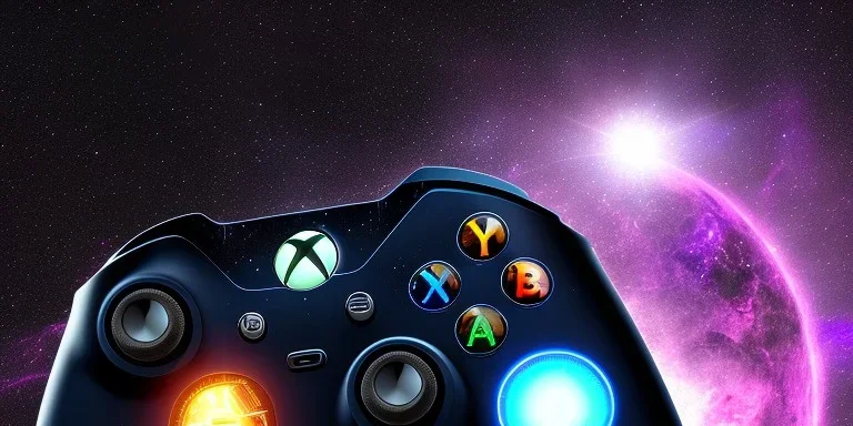 shiney xbox elite controller with hollow grid design. nebula backround . sunflare . centered