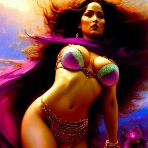 Drawing of beautiful face,'beautiful booty,Busty Psylocke',intense stare, ancient skintight armor, balanciaga fashion clothe painting by gaston bussiere, greg rutkowski, yoji shinkawa, yoshitaka amano, tsutomu nihei, donato giancola, tim hildebrandt, Oil on canvas, cinematic composition, extreme detail,fit full head inside picture,16k