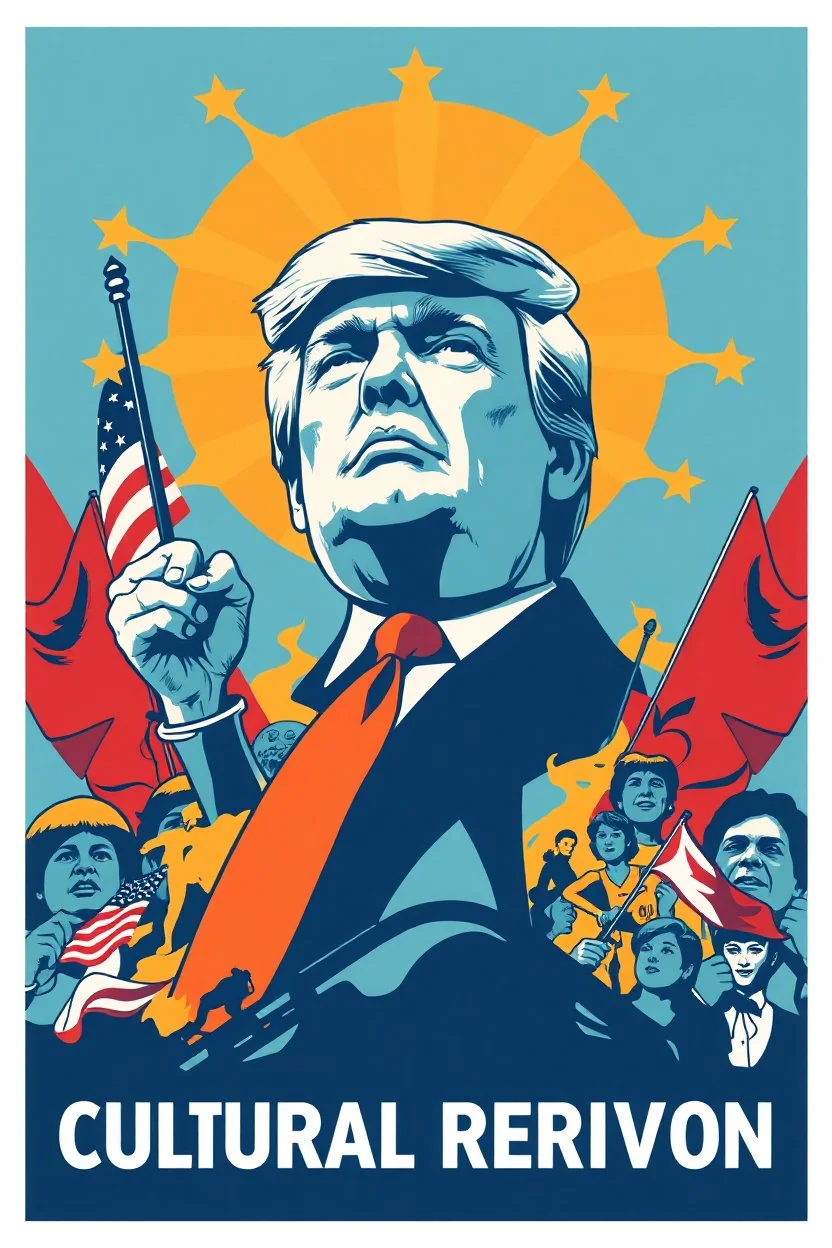 trump cultural revolution poster image in the style of shepard fairy