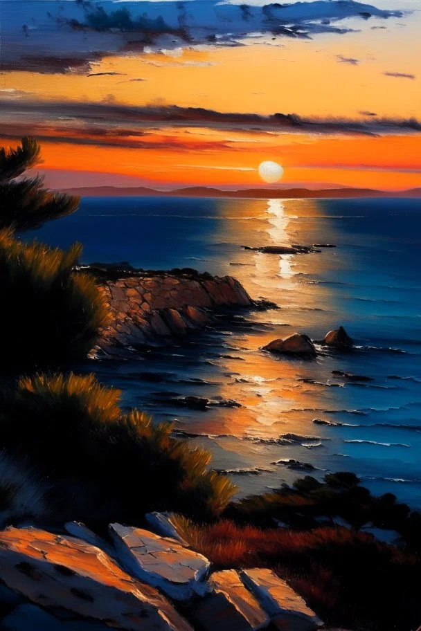 Cap Salou, sunset, painting, ocean view