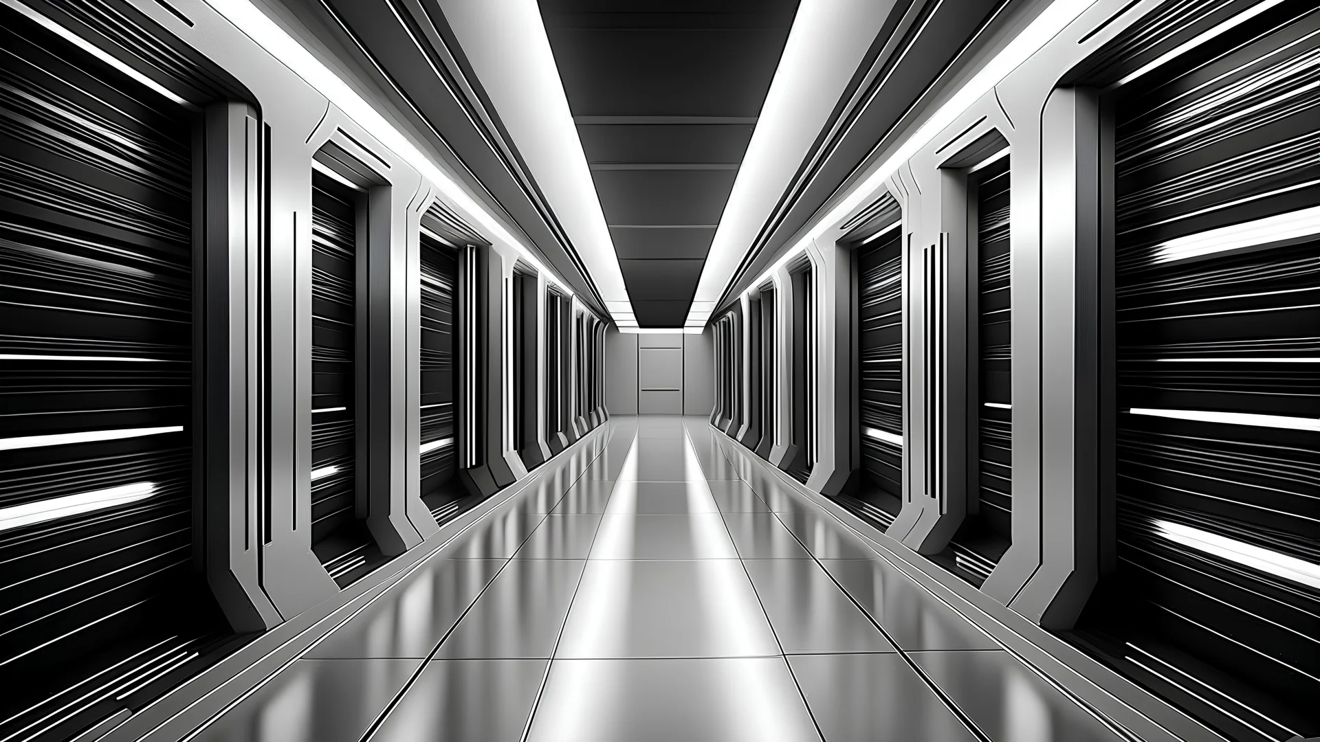 futuristic corridor, white and black colors