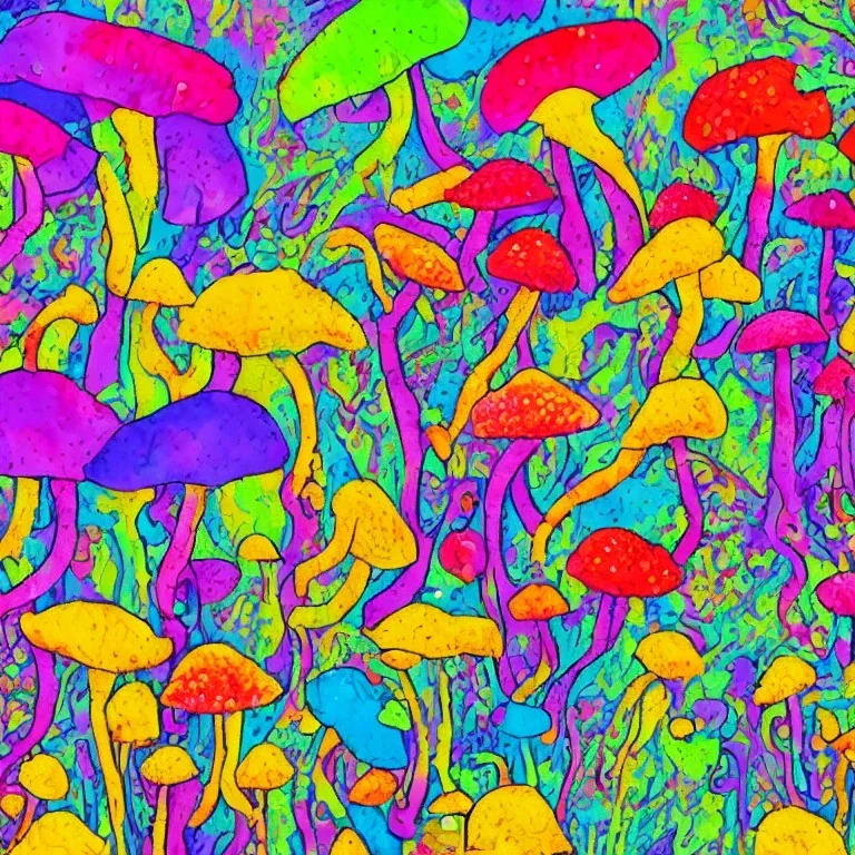 éléphant couleurs vives champignons psychédéliques