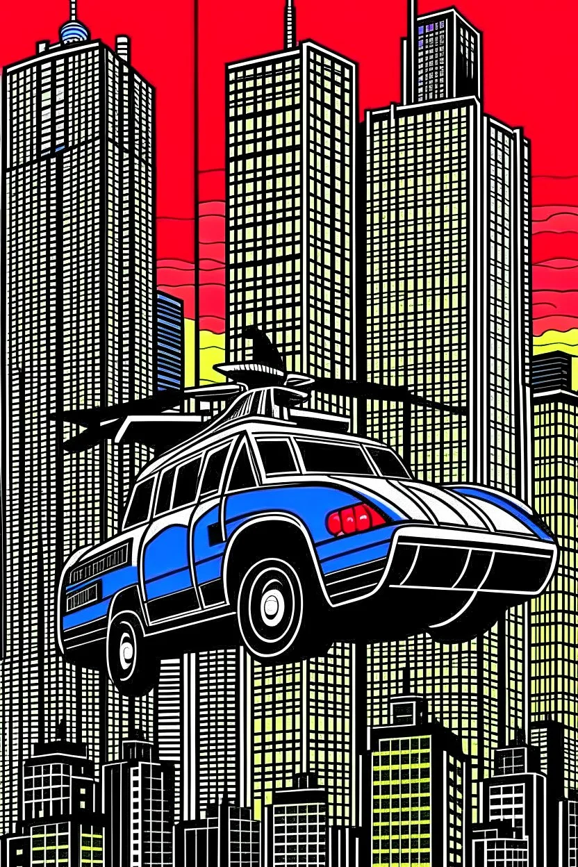 punisher sku;; city car helicopter chase in the style of Hiroshi Nagai