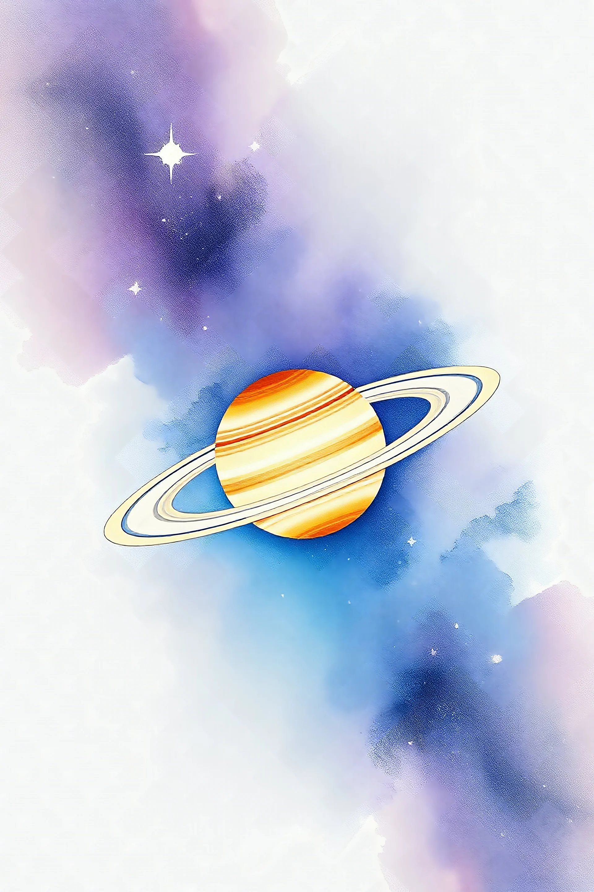 saturn and the space watercolor with white