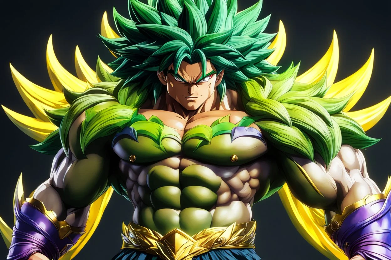 Broly in 8k realistic anime artstyle, dynamic pose, oshare kei, hurufiyya, rtx , intricate details, highly detailed, high details, detailed portrait, masterpiece,ultra detailed, ultra quality