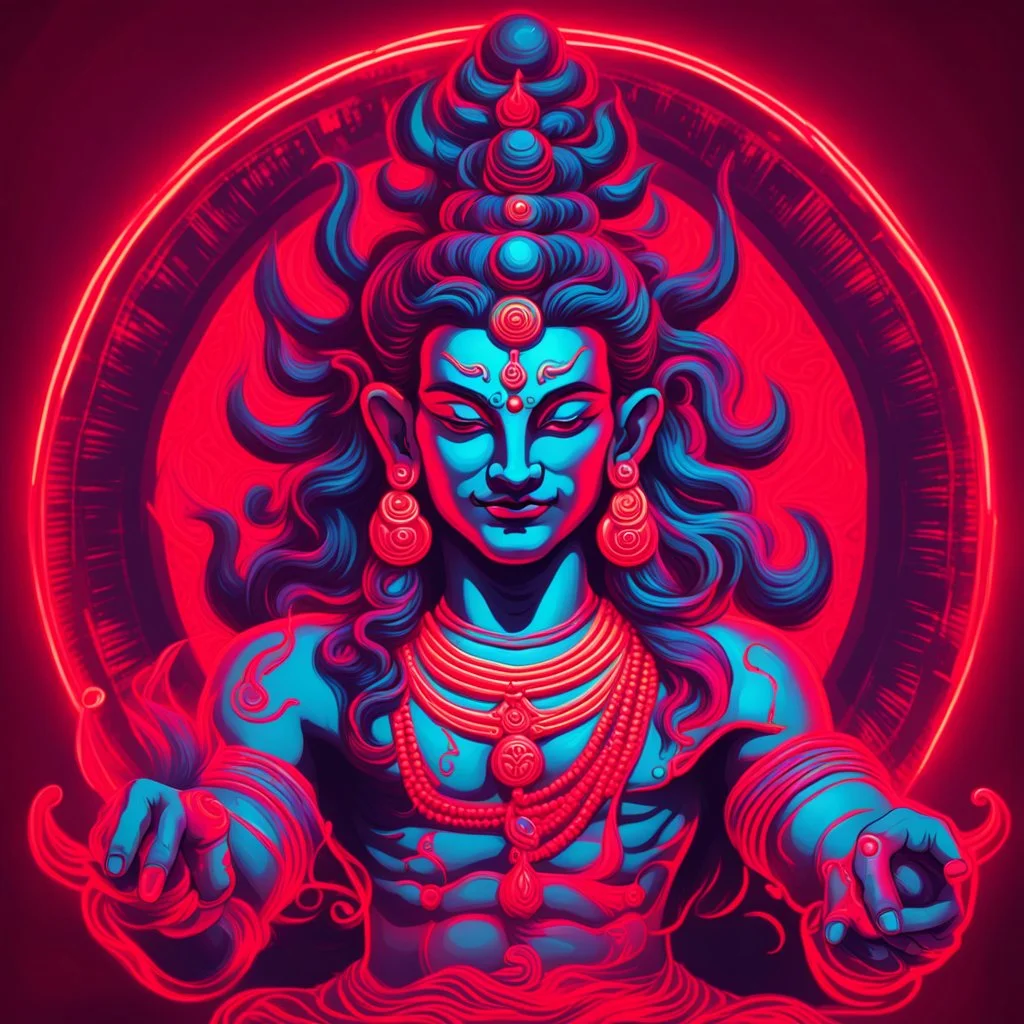 God shiva Demonic image in neon red color pallet in phonk style