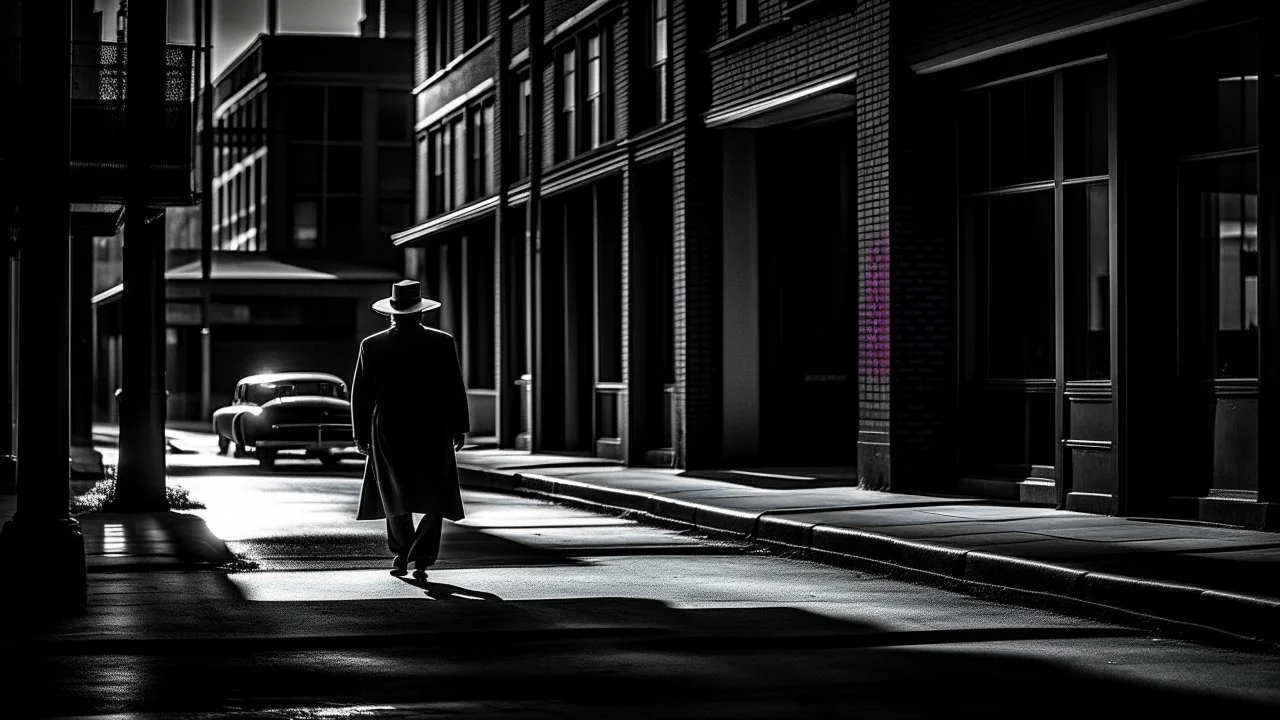 filmnoir, wide view, street, shadows