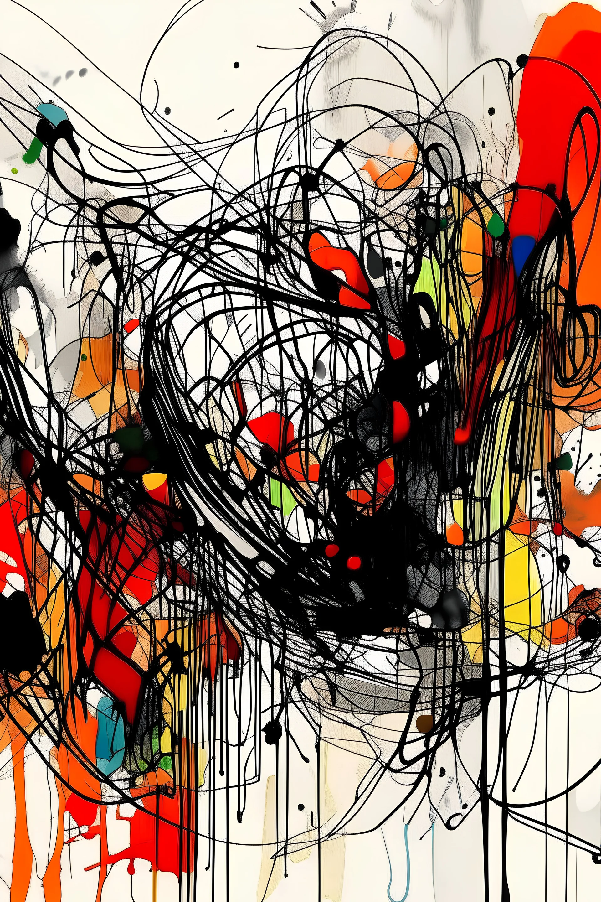 A abstract line drawing with brushstrokes and ink splatters of Deftones