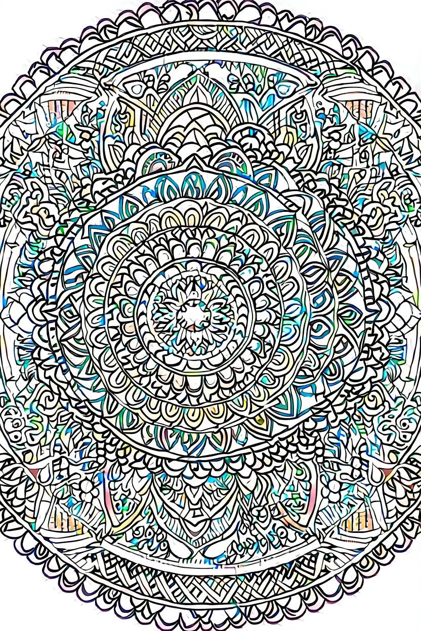 kids coloring page, mandala fully on page symmetrical, cartoon style, thick lines, low detail, no shading