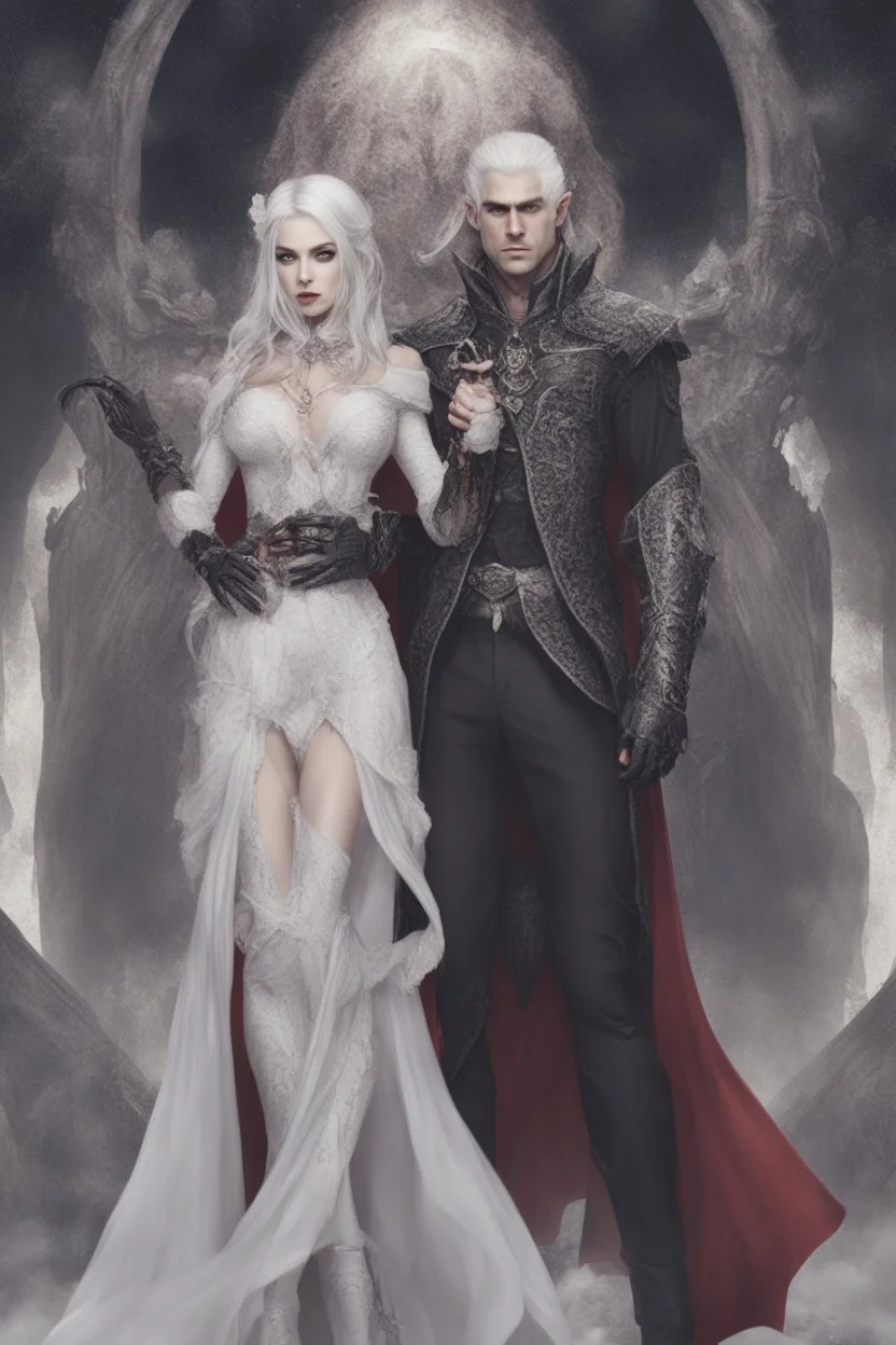 Vampire queen with white hair, with her king