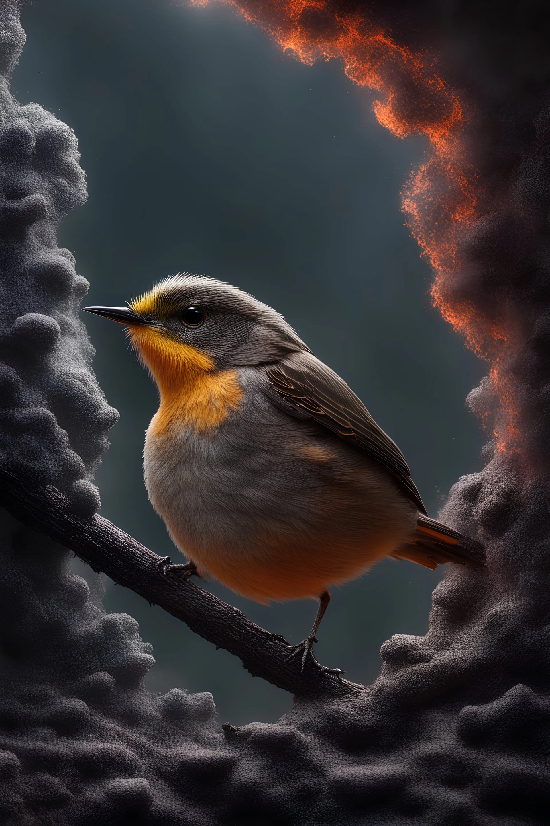 Woolly Warbler trapped in a vault of liquid nitrogen deep within the Earth's core, surrounded by lava.