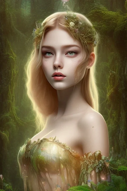 Beautiful face of modern generation Fairy Princess in the lagon forest in the 12PM in the afternoon ín realistic picture, 24K Optic Resolutions, ultra HD, Professional PHOTOGRAPHY,