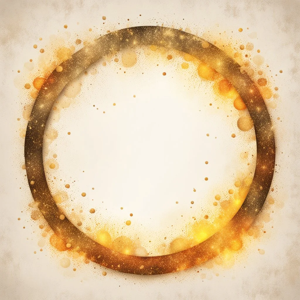 Hyper Realistic Beige-&-Yellow small-multicolor-Circular-Frame With Glowing Golden Embers On Off-White Grunge Background.