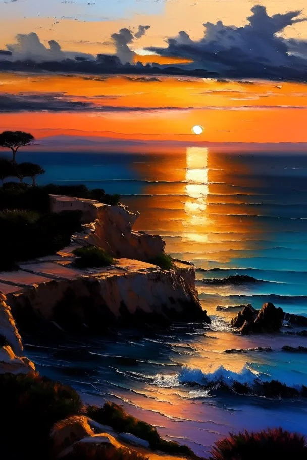 Cap Salou, sunset, painting, ocean view