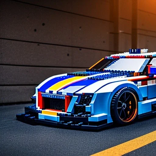 car built with legos, bumper, headlights, fullscreen